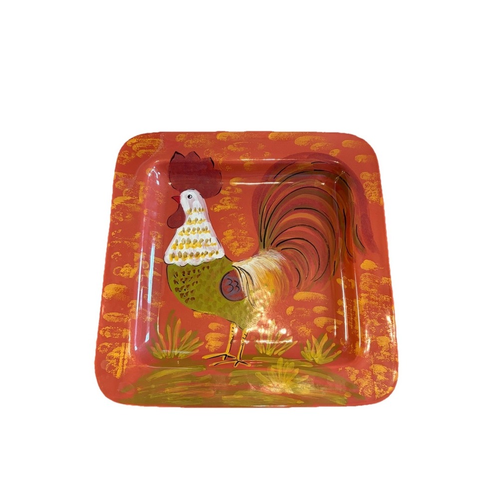 vietri italy Hand Painted Rooster Square Serving Platter 16" Farmhouse New